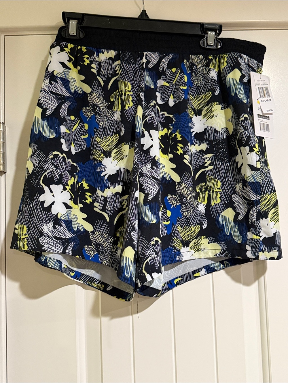 Marika Black Floral Print Athletic Shorts with Blue & Yellow Accents